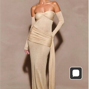 Meshki Gold Off-Shoulder Maxi Dress